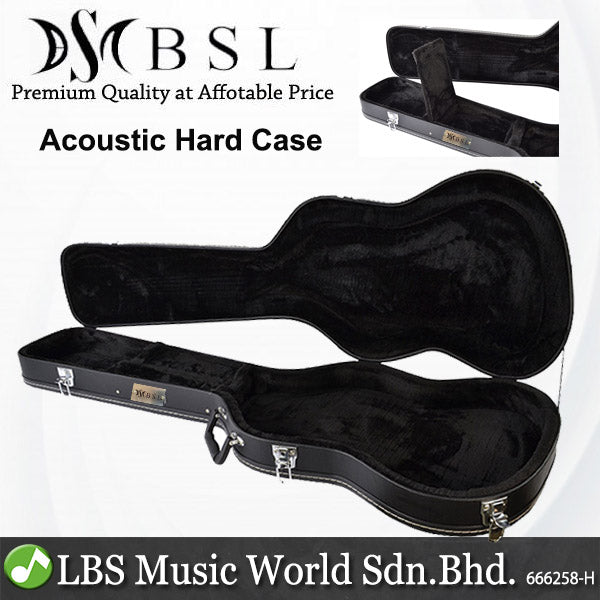 BSL AWC1 Dreadnought Acoustic Guitar Hard Wood Case Hardcase - Black