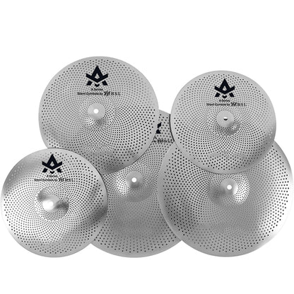 BSL 5 Piece A Series Silent Cymbals with 14" Hi-Hats 16" 18" Crash, and 20" Medium Ride Cymbal (Low Volume Quite Mute)