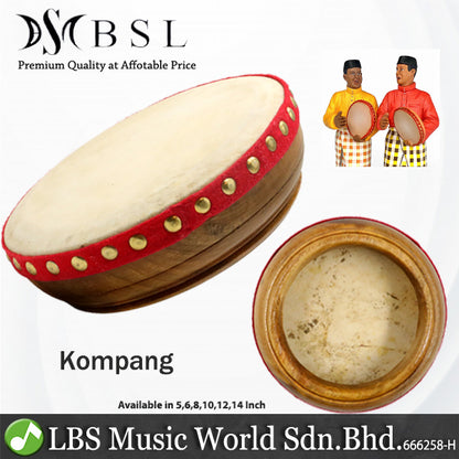 BSL Malay Kompang Traditional Hand Drum Traditional Melayu Asli - (5" 6" 7" 8" 10" 12" 14")