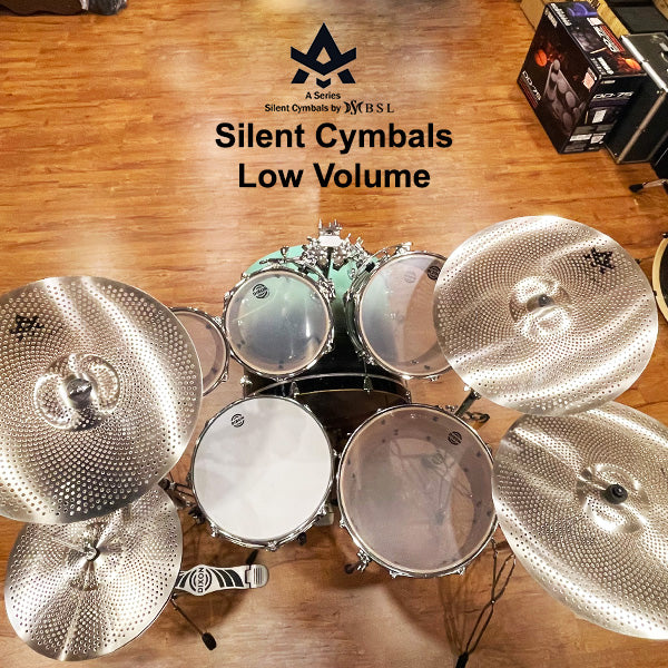 BSL 5 Piece A Series Silent Cymbals with 14" Hi-Hats 16" 18" Crash, and 20" Medium Ride Cymbal (Low Volume Quite Mute)