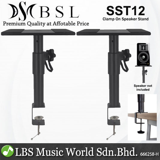 BSL SST12 Studio Monitor Desktop Speaker Stand Desktop with Clamp On Up to 5 Inch Speakers - Pair