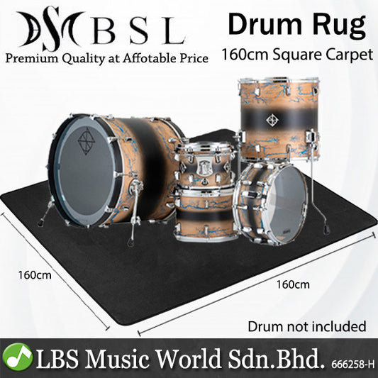 BSL Drum Carpet 160cm X 160cm Square Rug For Acoustic Digital Drum with Rubber Bottom Anti Slip Mat (Black)