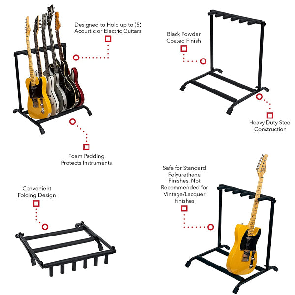 BSL Multi Guitar Foldable Universal Display Rack and Stand Suitable For All Guitar (5 Way)