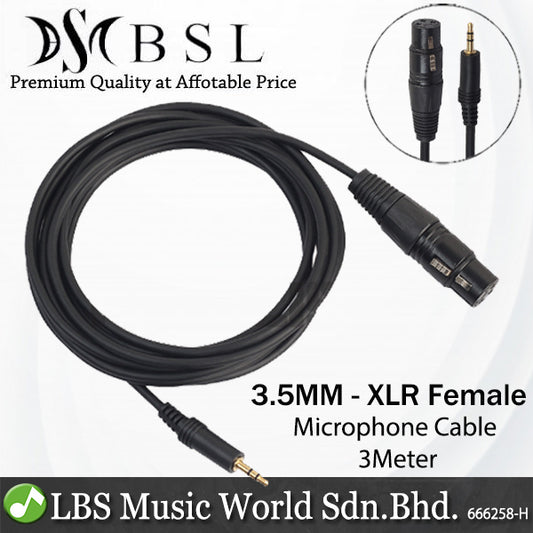BSL XLR Female to 3.5mm TRS Aux Jack Audio Mic Cable for Soundcard Phone DSLR Computer Microphone  - 3 Meter