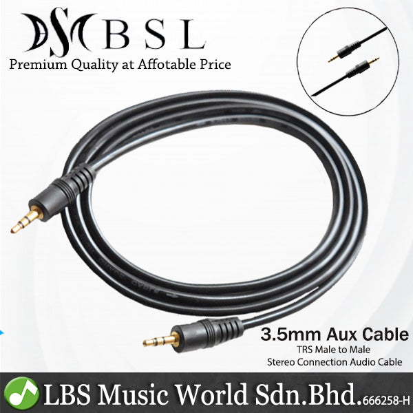 BSL Gold Plated 3.5mm TRS Male to Male Stereo Connection Audio Aux Headphone Speaker Amplifier Cable - 1.5 Meter