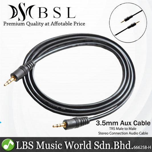 BSL Gold Plated 3.5mm TRS Male to Male Stereo Connection Audio Aux Headphone Speaker Amplifier Cable - 1.5 Meter