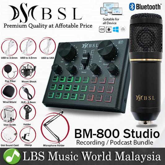 BSL BM-800 Studio Condenser Microphone - V8 Plus Bluetooth USB Sound Card Package Mic for Live Recording (BM800)