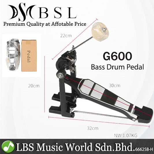 BSL G600 Single Bass Drum Pedal Heavy Duty for Acoustic or Electronic Drum Kit Set