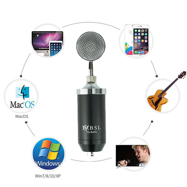 BSL BM-8000 Studio Mic with V8 Plus Bluetooth USB Sound Card for Live Recording Microphone Package (BM8000)
