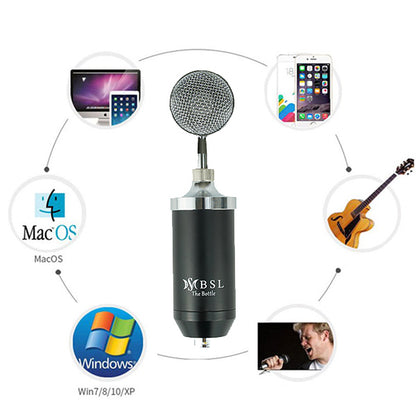 BSL BM-8000 Studio Mic with V8 Plus Bluetooth USB Sound Card for Live Recording Microphone Package (BM8000)