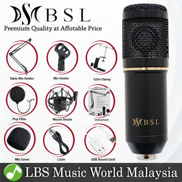 BSL BM-800 Studio Condenser Microphone - V8 Plus Bluetooth USB Sound Card Package Mic for Live Recording (BM800)