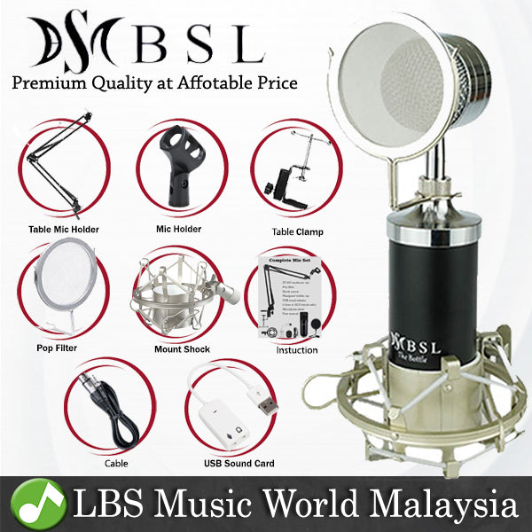 BSL BM-800 Studio Condenser Microphone - V8 Plus Bluetooth USB Sound Card Package Mic for Live Recording (BM800)