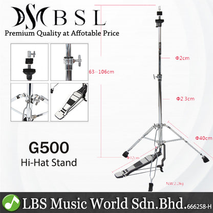 BSL G500 Hi-Hat Tripod Pedal Stand Double Brace for Drum Kit Holding Cymbal (Hihat Hi Hat)