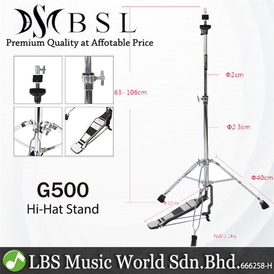BSL G500 Hi-Hat Tripod Pedal Stand Double Brace for Drum Kit Holding Cymbal (Hihat Hi Hat)