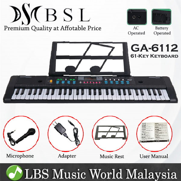 BSL GA-6117 61 Mini Music Portable Music Keyboard Piano with Book Stand