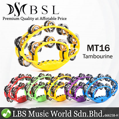 BSL MT16 Double Layer Steel Tambourine with Jingle for Percussion With Handle (Random Colour)