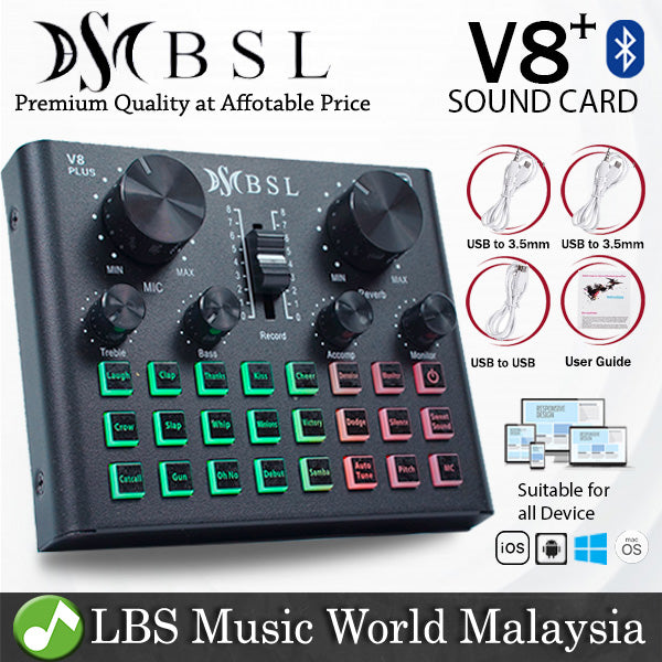 BSL BM-800 Studio Condenser Microphone - V8 Plus Bluetooth USB Sound Card Package Mic for Live Recording (BM800)