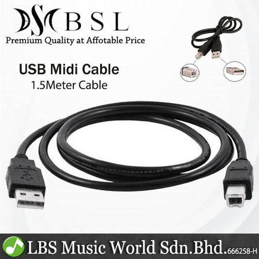 BSL USB 2.0 Midi Cable 1.5 Meter Type A to Type B High Speed for Audio Interface Digital Keyboard Mixer