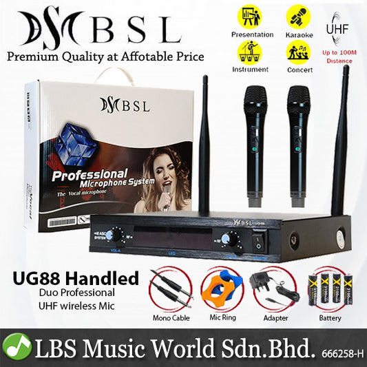 BSL UG88 Handheld UHF 2 Wireless Hand Held Microphone System with Metal Cordless Mic (UG-88)