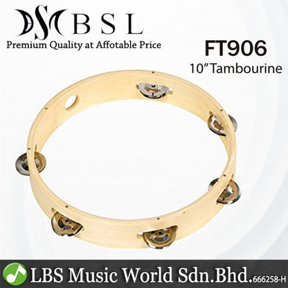 BSL 10 Inch Headless Tambourine With 12 Pair of Jingle and Wooden Handle (Wood)