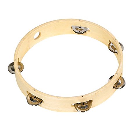 BSL 10 Inch Headless Tambourine With 12 Pair of Jingle and Wooden Handle (Wood)
