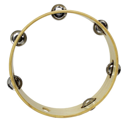 BSL 10 Inch Headless Tambourine With 12 Pair of Jingle and Wooden Handle (Wood)