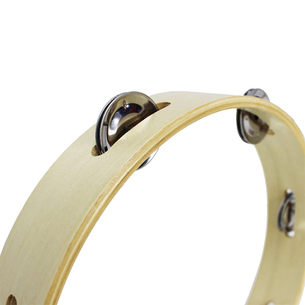 BSL 10 Inch Headless Tambourine With 12 Pair of Jingle and Wooden Handle (Wood)