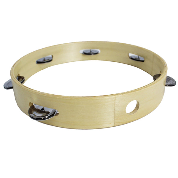 BSL 10 Inch Headless Tambourine With 12 Pair of Jingle and Wooden Handle (Wood)