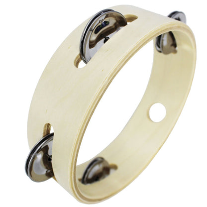 BSL 6 Inch Tambourine with Double Layer Jingle and Handle (Wood)