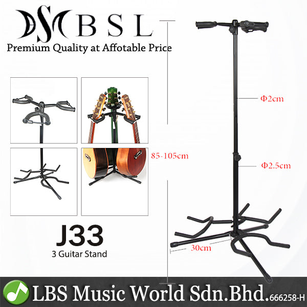 BSL J33 Triple Guitar Stand for Multi Guitar like Bass Electric Acoustic Classical Folk Guitar