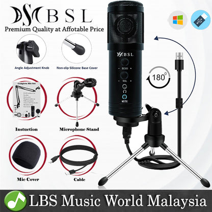 BSL BM-858 USB Condenser Microphone with Headphone and Built in Effect for Recording Mic (BM858)