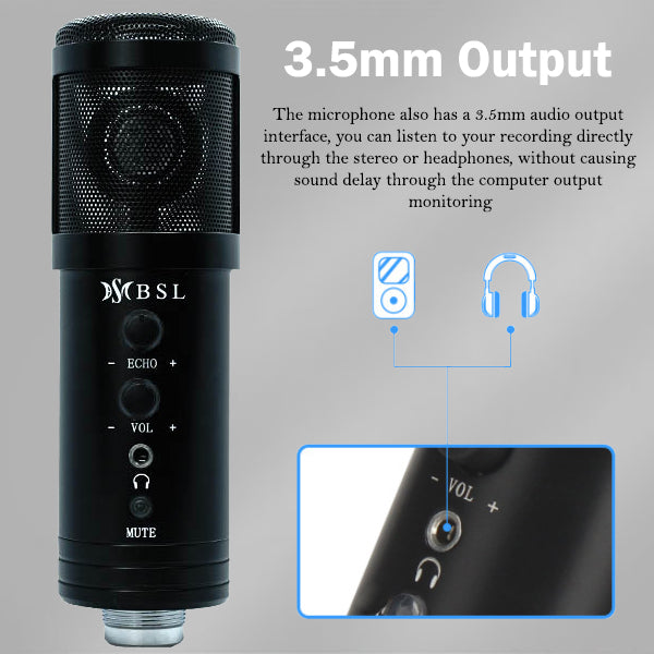 BSL BM-858 USB Condenser Microphone with Headphone and Built in Effect for Recording Mic (BM858)