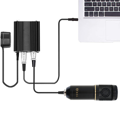 BSL 48V Phantom Power Supply with 220V EU Plug for Condenser Microphone and 1 Meter Mic Cable (48 Volt)