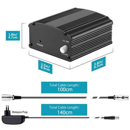 BSL 48V Phantom Power Supply with 220V EU Plug for Condenser Microphone and 1 Meter Mic Cable (48 Volt)