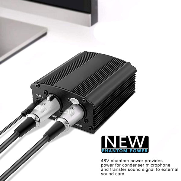 BSL 48V Phantom Power Supply with 220V EU Plug for Condenser Microphone and 1 Meter Mic Cable (48 Volt)