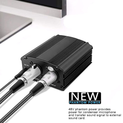 BSL 48V Phantom Power Supply with 220V EU Plug for Condenser Microphone and 1 Meter Mic Cable (48 Volt)