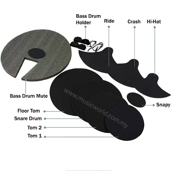 BSL 8 Piece Drum Mute Set and Cymbal Mute For Acoustic Drum Kit Set for Silent Practice