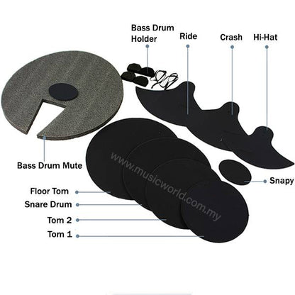 BSL 8 Piece Drum Mute Set and Cymbal Mute For Acoustic Drum Kit Set for Silent Practice