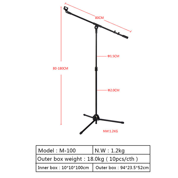 BSL M-100 Adjustable Microphone Tripod Stand with Mic Holder Floor Standing and PVB Shield (M100)