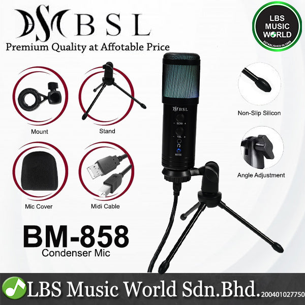 BSL BM-858 USB Condenser Microphone with Headphone and Built in Effect for Recording Mic (BM858)