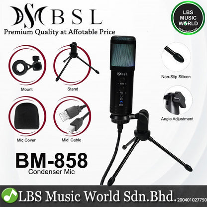 BSL BM-858 USB Condenser Microphone with Headphone and Built in Effect for Recording Mic (BM858)