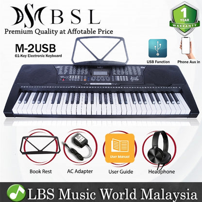 BSL M-2USB 61 Key Self Learning USB Electronic Music Piano Keyboard and Headphone (M2 M2USB)