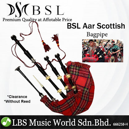 [Clearance] BSL Aar Scottish Bagpipe Rosewood Royal Stewart Tartan Black Finish - Without Reed