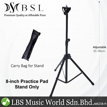 BSL 8 inch Drum Practice Pad with Adjustable Stand for Training and Lesson Silent Rubber Padding - Black