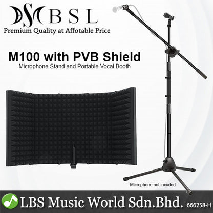 BSL M-100 Adjustable Microphone Tripod Stand with Mic Holder Floor Standing and PVB Shield (M100)