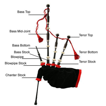 [Clearance] BSL Aar Scottish Bagpipe Rosewood Royal Stewart Tartan Black Finish - Without Reed