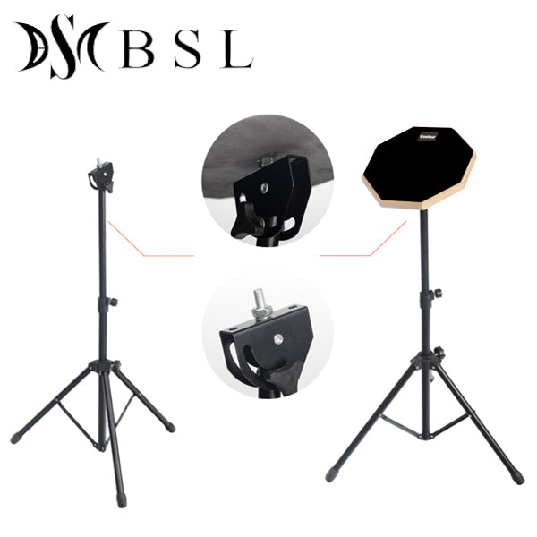 BSL 8 inch Drum Practice Pad with Adjustable Stand for Training and Lesson Silent Rubber Padding - Black