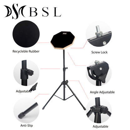 BSL 8 inch Drum Practice Pad with Adjustable Stand for Training and Lesson Silent Rubber Padding - Black