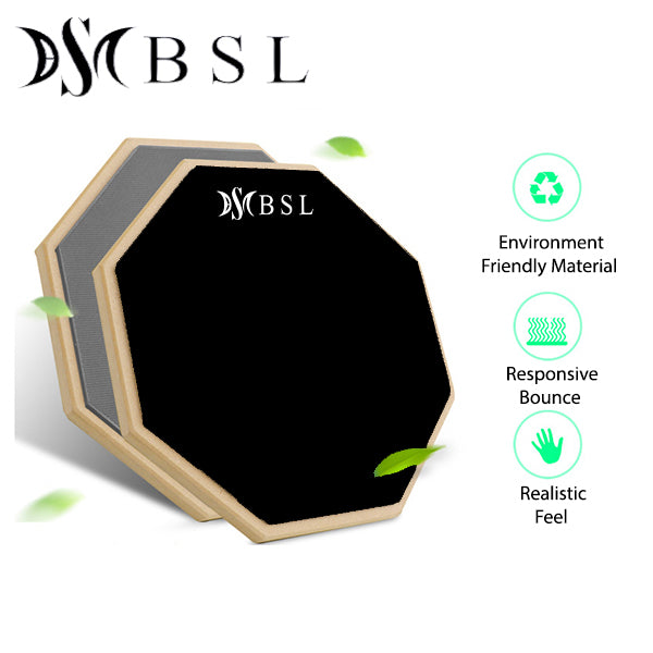 BSL 8 inch Drum Practice Pad with Adjustable Stand for Training and Lesson Silent Rubber Padding - Black