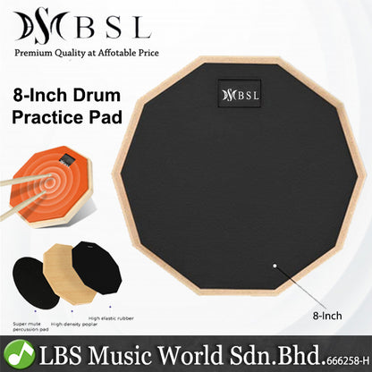 BSL 8 inch Drum Practice Pad with Adjustable Stand for Training and Lesson Silent Rubber Padding - Black
